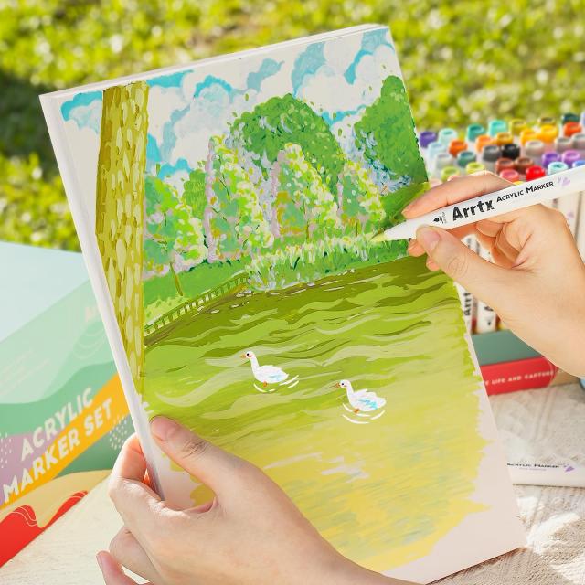 Arrtx アクリルペイントマーカー 60色 風景描写向けセット 自然色特化 ブラシチップ 速乾 耐水 布/木/キャンバス対応 DIYクラフト ロック