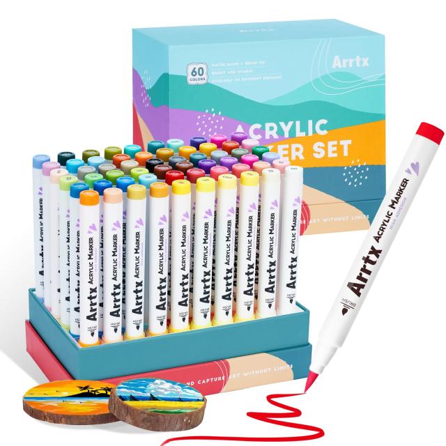 Arrtx アクリルペイントマーカー 60色 風景描写向けセット 自然色特化 ブラシチップ 速乾 耐水 布/木/キャンバス対応 DIYクラフト ロック