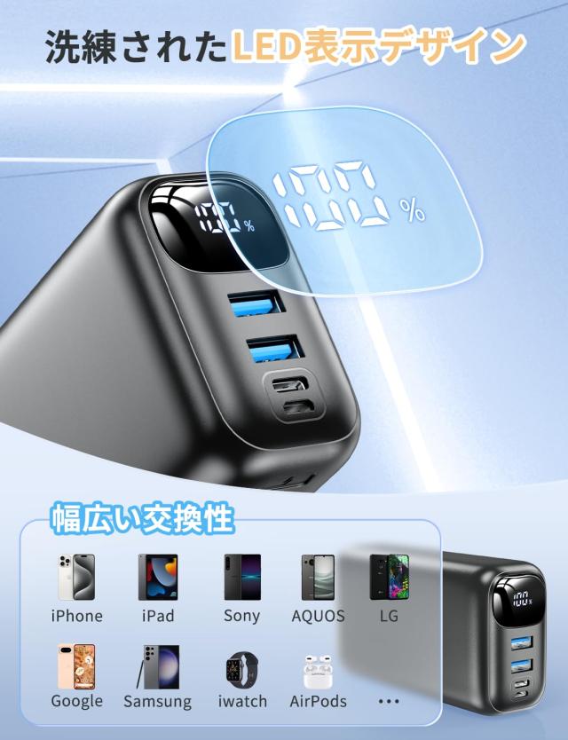 モバイルバッテリー 大容量 軽量 3台同時充電 (ブラック) 特価商品モバイルバッテリー 大容量 15000mAh \u0026 22.5W&frasl;PD20W 急速