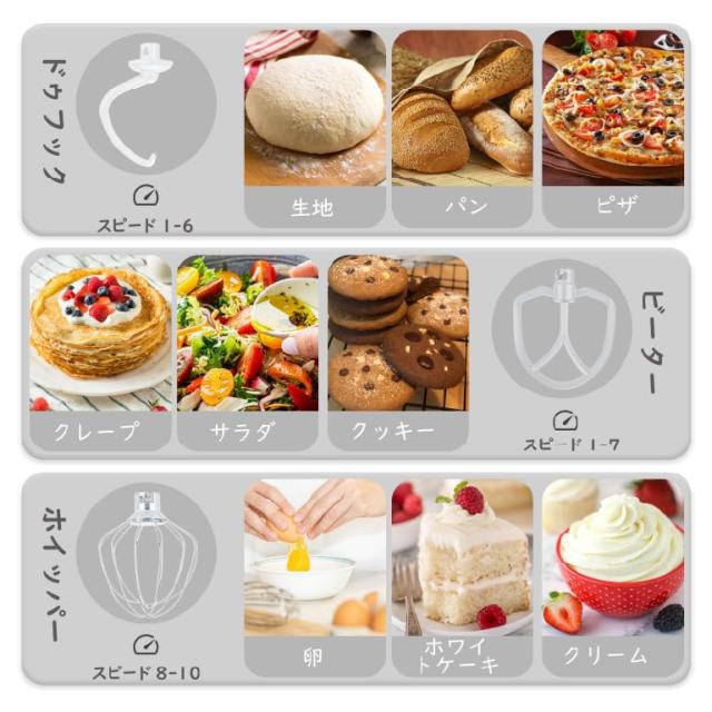 Kitchen in the box スタンドミキサー 3.5L+3.5Lダブルボウル コンパクト 卓上ミキサー 10段階スピード調節 3種類アタッチメント付き 家