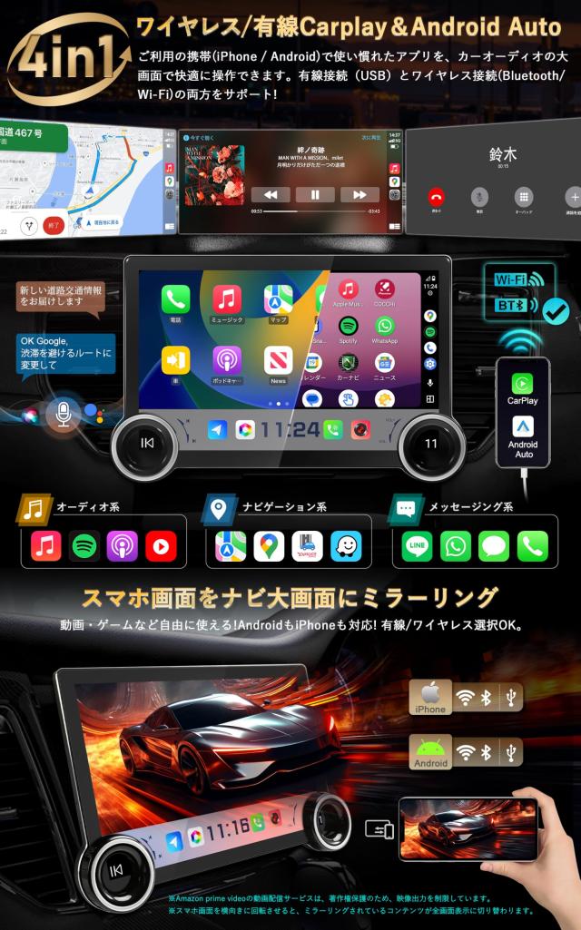 1DIN＆2K画質」KASUVAR ディスプレイオーディオ「8コア6G+128G