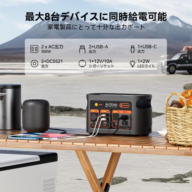FlashFish ポータブル電源 小型 179.2Wh/300W 軽量 コンパクト リン酸鉄リチウム ポータブルバッテリー 高出力AC300W 70分満充電 UPS機能_2