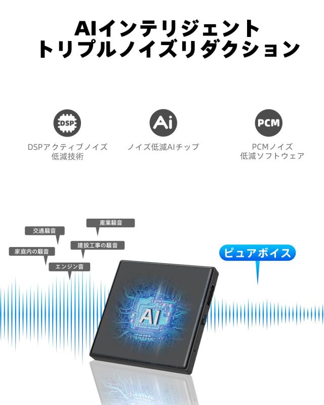 128G 磁気ボイス レコーダ【3072kbps音質】、長時間録音、AI 理性的な三倍の騒音低減、icレコーダー，VOR音声検知録音 ワンタッチ録音、