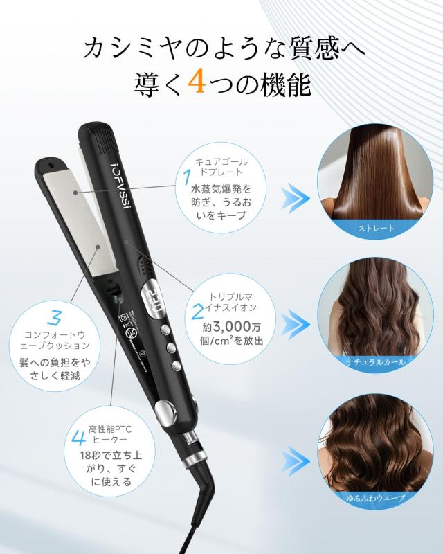 IOFVSSI ヘアアイロン ストレート＆カール 2way, 布製プレート, 28mm 