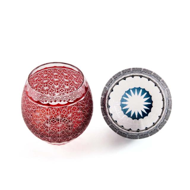 LUGUFON 切子 グラス ロックグラス ペア かわいい 菊つなぎ 文様 食洗器対応 桐箱入り 冷酒 焼酎 お酒 お祝い 還暦祝い 結婚祝い 母の日_2