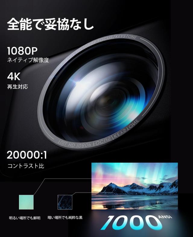 プロジェクター 4k【Netflixライセンス＆20WDoIby対応】1000ASNI高輝度