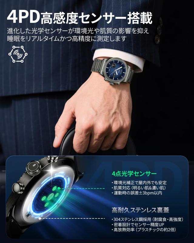 FOSMET R1 スマートウォッチ【2025新モデル？ Bluetooth通話対応】1.32インチAMOLED常時表示 サファイアガラス GPS連携 最大14天連続使用_1