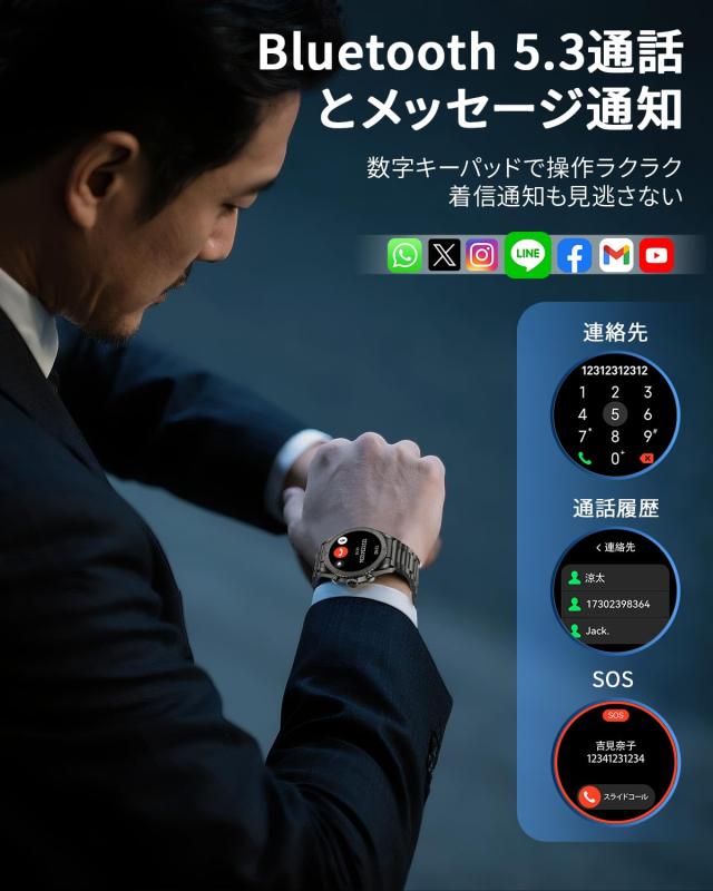 FOSMET R1 スマートウォッチ【2025新モデル？ Bluetooth通話対応】1.32インチAMOLED常時表示 サファイアガラス GPS連携 最大14天連続使用_4