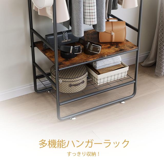 【新匠】 ハンガーラック 幅60×奥行40×高さ176cm ハンガーラック スリム 頑丈 棚付き 洋服ラック しゃれ 2段 洋服掛け ラック 服 木製_3
