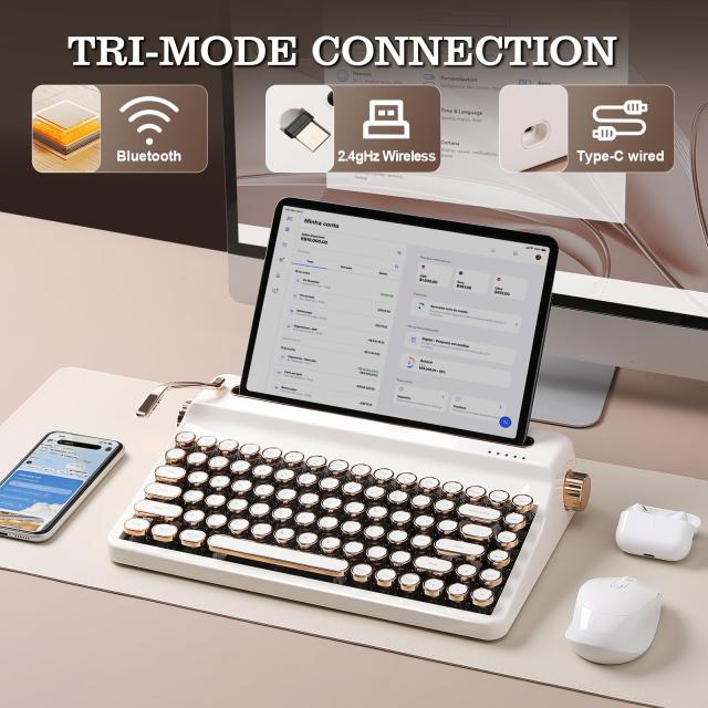 YUNZII QL75 タイプライターキーボード ワイヤレス レトロメカニカルキーボード ホットスワップ対応 パンクスタイルの丸型キーキャップ R_2
