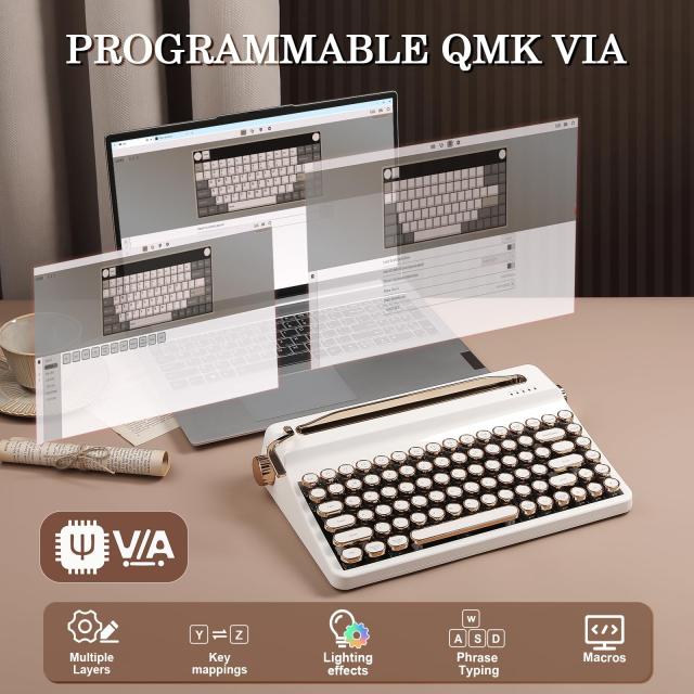 YUNZII QL75 タイプライターキーボード ワイヤレス レトロメカニカルキーボード ホットスワップ対応 パンクスタイルの丸型キーキャップ R_5