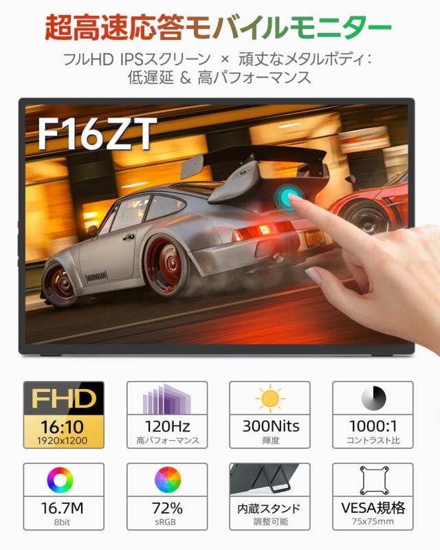 Intehill モバイルモニター 16インチ タッチパネル 10点タッチ応答