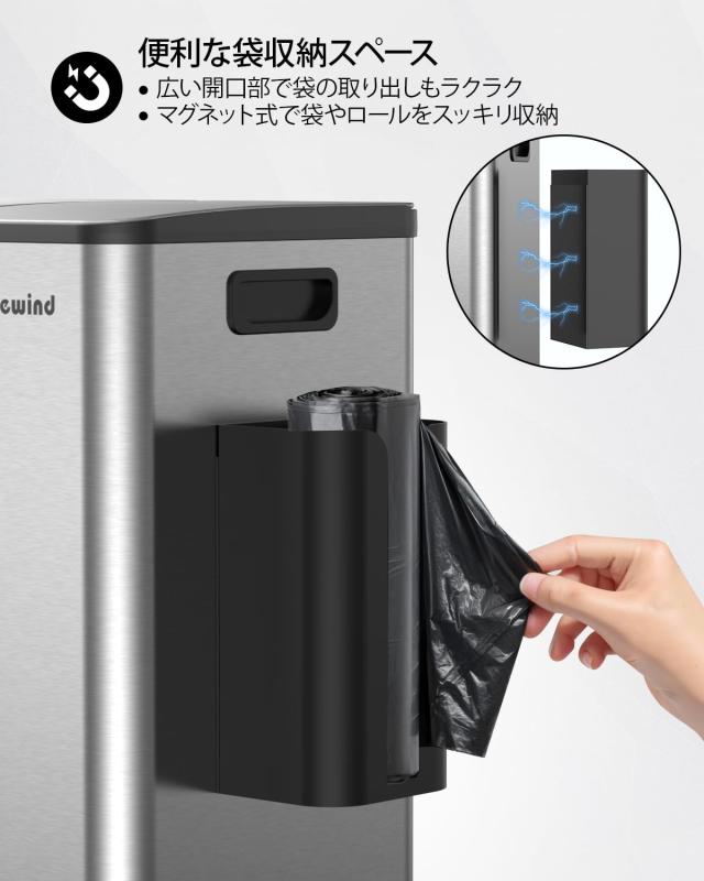 Lovewind 3×20L キッチンゴミ箱 蓋付き 3コンパートメント ステンレス製ゴミ箱 取り外し可能なインナーバケツ付き キッチン/ホームオフ_5