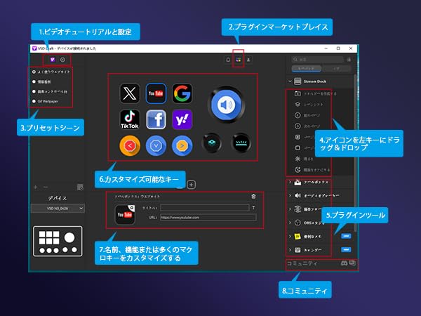 TreasLin ストリームドック ストリームコントローラーデッキ - 6 つのカスタマイズ可能な LCD マクロキーで、OBS、Twitch、YouTube にお