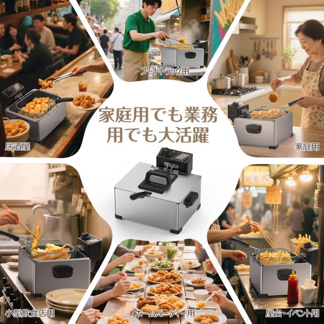 BriSunshine フライヤー 電気 5L 卓上フライヤー 業務用 3つバスケット付 60℃-200℃温度調節 100？ 1400W 揚げ物 天ぷら 唐揚げバスケッ_7