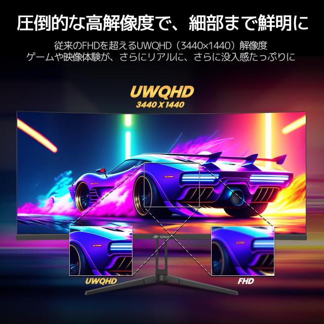 CRUA ゲーミングモニター 34インチ 湾曲 PC モニター IPSパネル UWQHD