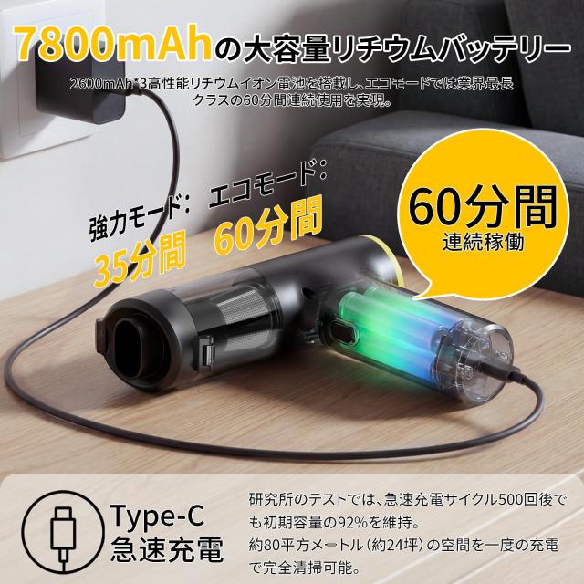 ハンディクリーナー コードレス 車用掃除機 60分間超長時間稼働 40000Pa強力吸引 【吹き飛ぶ/吸い込む/空気入れ】7種類ノズル 7-in-1多機_1