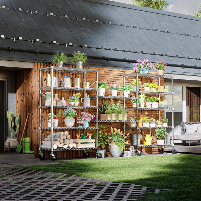 IZEUK スチールラック キャスター付き 5段 高さ伸縮メッシュ 収納棚 防