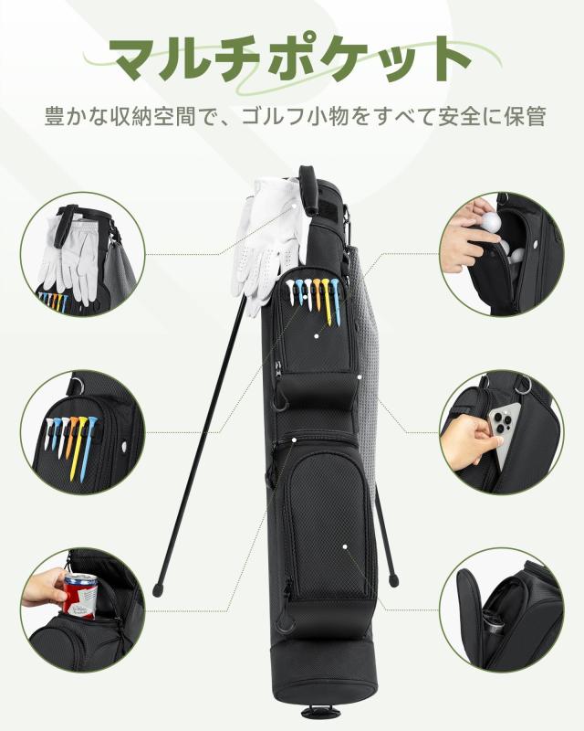 RIOROO 3分割ゴルフスタンドバッグ グレー 7~9本収納 セルフスタンド_3