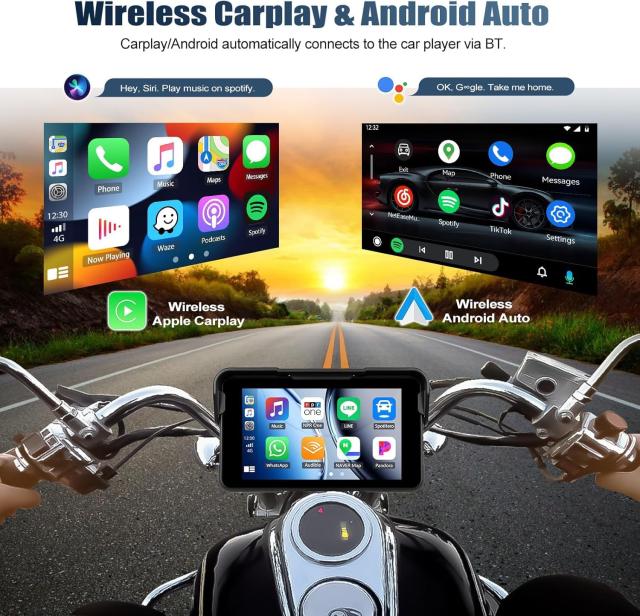 Auometo 5インチ バイク用ディスプレイオーディオ バイク ナビ バイク スマートモニター ワイヤレスCarPlay ＆ Android Auto対応 IP68防水_1