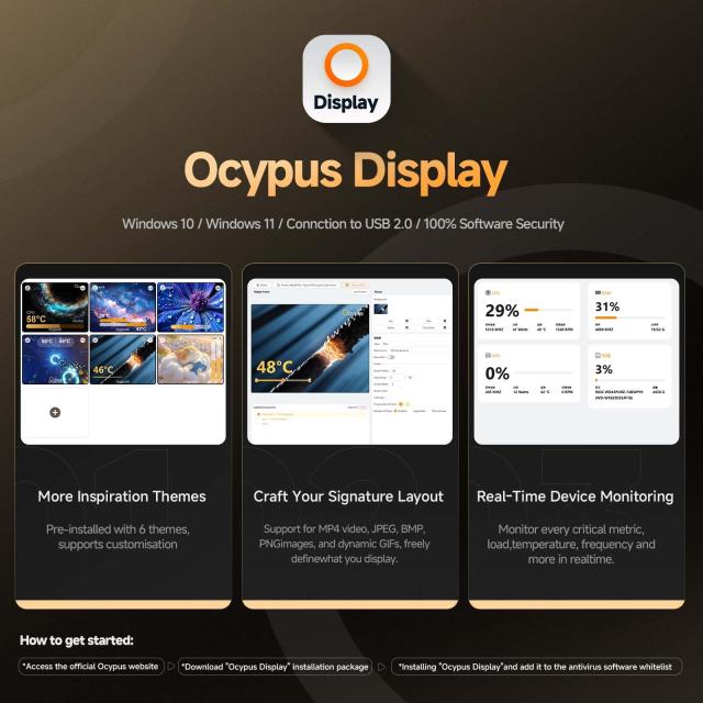 Ocypus Sigma PRO L24 黒色 簡易水冷 240mm cpuクーラー 水回る, 3.5インチ超狭額縁IPSスクリーン,640×480解像度,浮動式ARGB照明デザイ_5