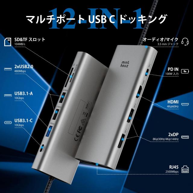 usb ドッキングステーション type-c ハブ hdmi 拡張 usb-c hub ドッキングステーション 3画面出力 マルチモニター hdmi マルチディスプレ_1