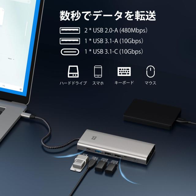usb ドッキングステーション type-c ハブ hdmi 拡張 usb-c hub ドッキングステーション 3画面出力 マルチモニター hdmi マルチディスプレ_7