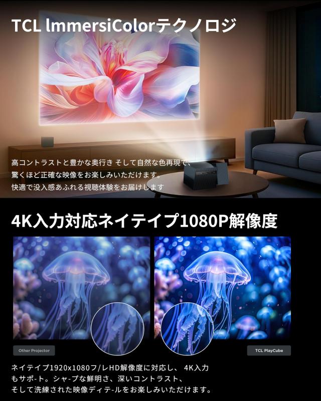 TCL PlayCube 750 ISO 1080P FHD LED 小型 プロジェクター/Netflix認定/GoogleTV ポータブルプロジェクター/ルーメン / 4K対応 / 内蔵66W_2