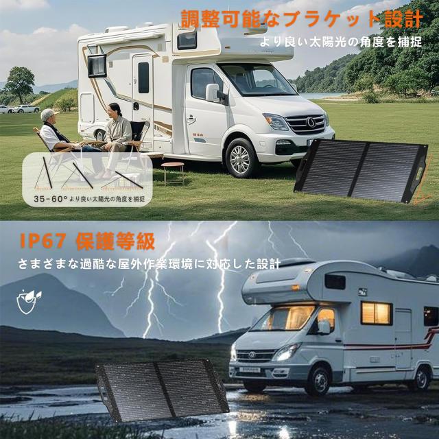 FlexSolar 100W ポータブル電源用ソーラーパネル、角度調節式スタンド付き折りたたみ式ソーラー充電器 QC3.0 USB-A/USB-C/M-C-4 出力対応_2