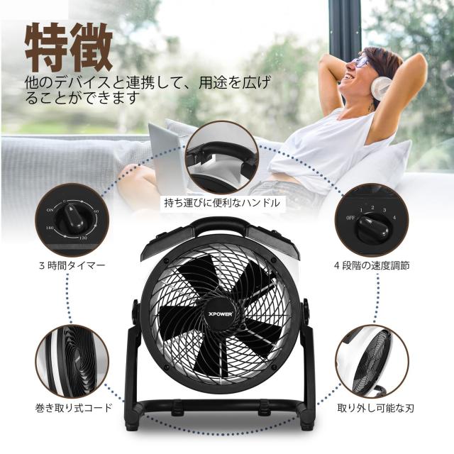 XPOWER密閉型モーター多機能プロフェッショナル空気循環ファン、フロア 