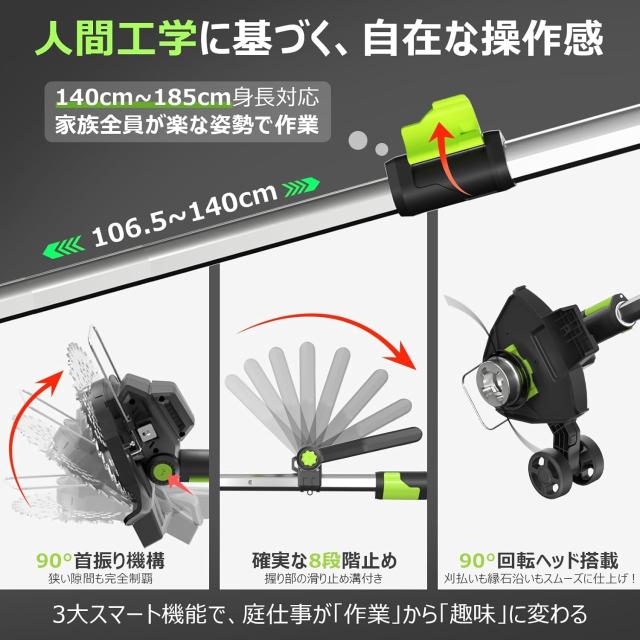 充電式草刈り機【2025年新登場 1台3役 草刈り・灌木切断・縁刈り】21Vコードレス電動草刈機 耐候性ブラシレスモーター 両用補助輪 独自の_5