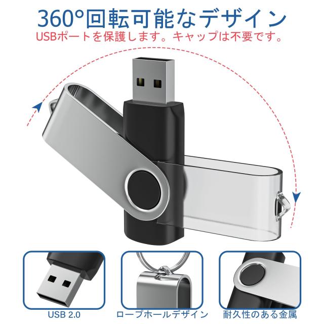 USBメモリ 1GB 20個セットWooolken USB2.0 高速 データ転送 360度回転式設計 ？サムドライブ キーチェーン付き メモリスティック USB ドラ_2