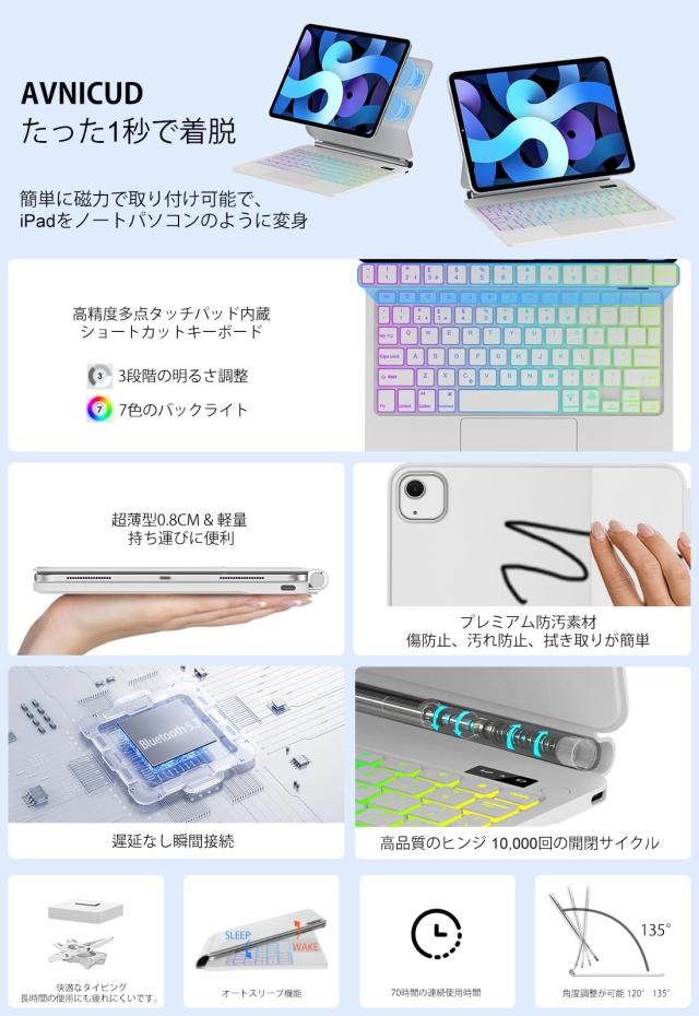 iPad Pro 11インチ 2024 (M4) iPad Pro 11 キーボードケース マルチタッチジェスチャー対応 バックライト付き フローティングデザイン ホ_3