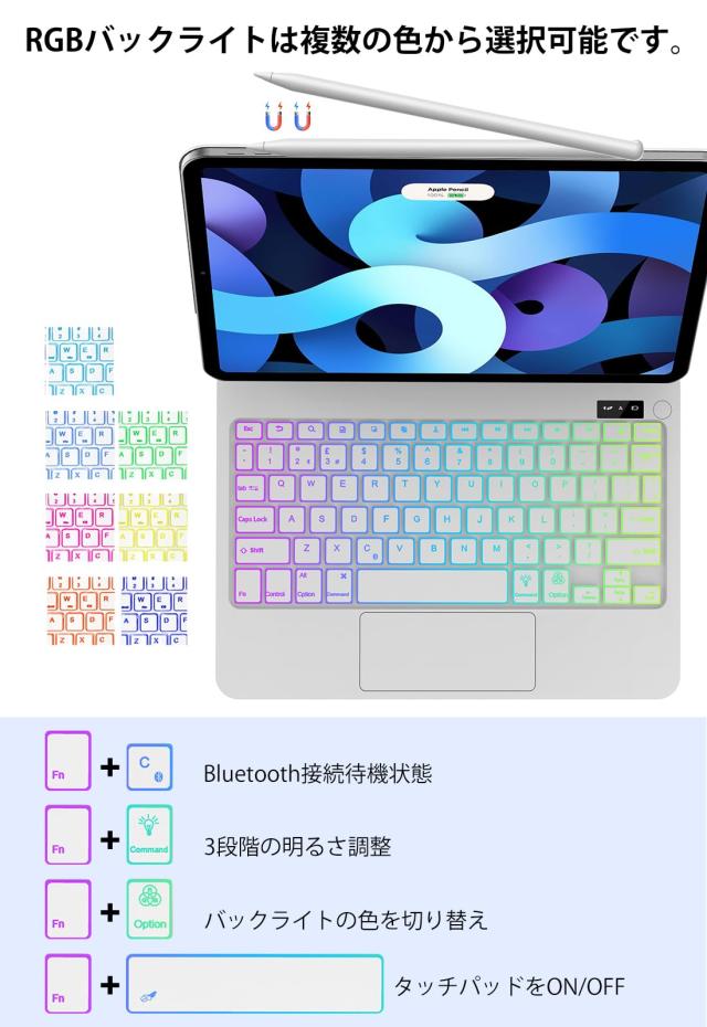 iPad Pro 11インチ 2024 (M4) iPad Pro 11 キーボードケース マルチタッチジェスチャー対応 バックライト付き フローティングデザイン ホ_4