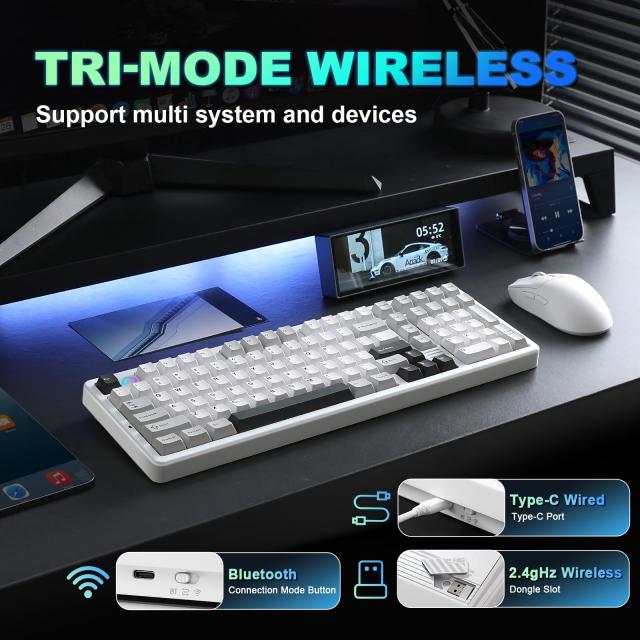 YUNZII AL98 QMK/VIA ワイヤレス メカニカルゲーミングキーボード フルアルミニウム筐体 BT/2.4G/USB-C接続対応 プレルーブ済み ホットス_2