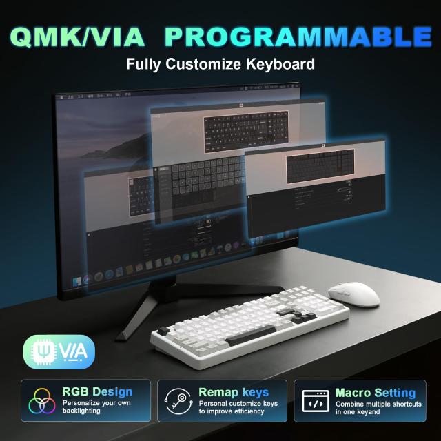 YUNZII AL98 QMK/VIA ワイヤレス メカニカルゲーミングキーボード フルアルミニウム筐体 BT/2.4G/USB-C接続対応 プレルーブ済み ホットス_3