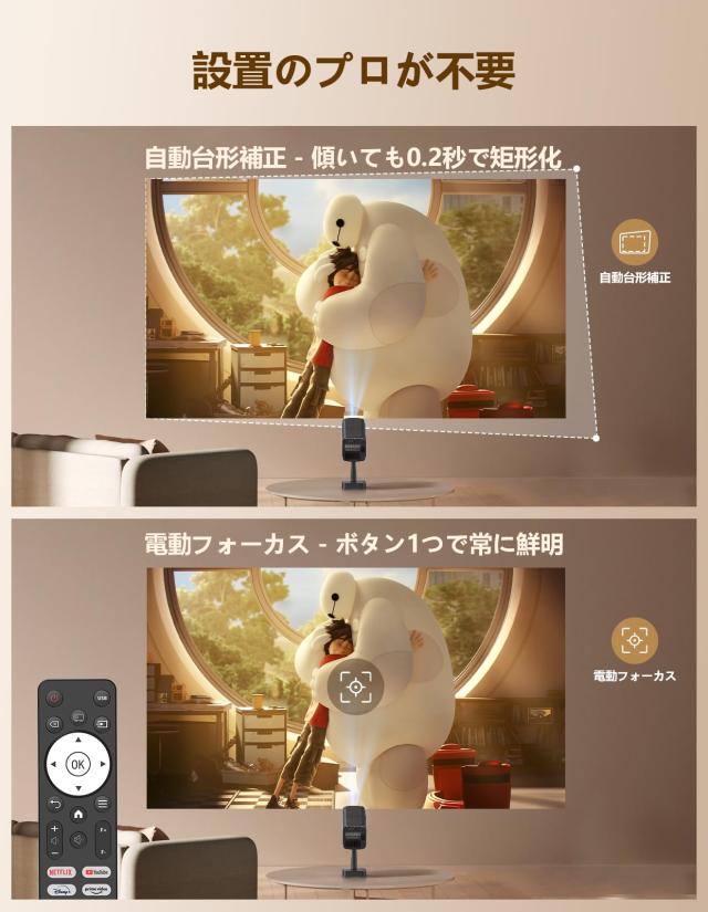 【Netflix＆最新Android TV搭載】プロジェクター 天井投影 25000LM 電動フォーカス＆自動台形補正フルHD1080P 4K対応 プロジェクター家庭_5