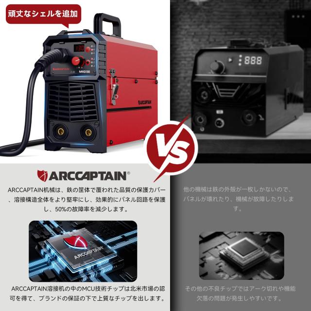 ARCCAPTAIN 溶接機【北米認定ブランド】半自動溶接機 100v 最大出力130A 1台3役 ノンガスMIG/被覆アークMMA/LIFT TIGに対応 定格使用率60_2