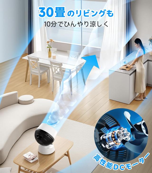 サーキュレーター 360度首振り 静音 DCモーター 節電対策 30畳