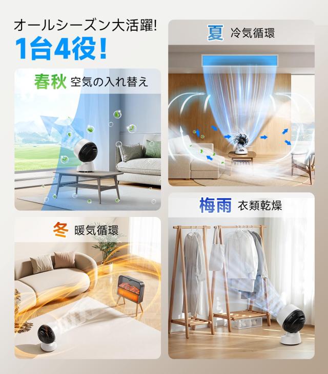 サーキュレーター 360度首振り 静音 DCモーター 節電対策 30畳