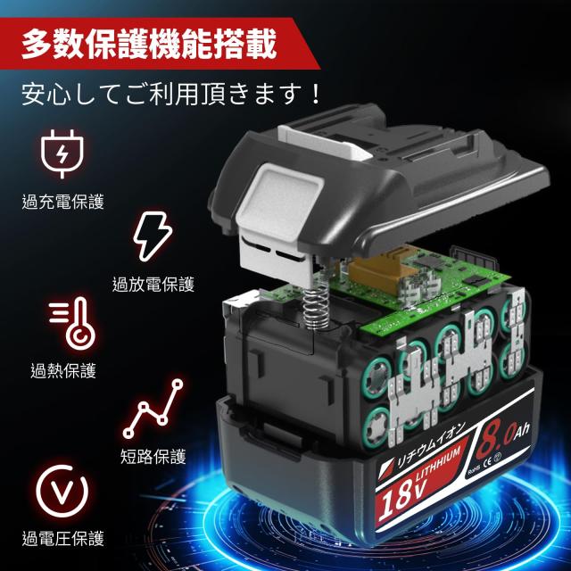 【最新型8000mAh大容量】互換 マキタ 18v バッテリー BL1860B 4個 軽量化 8000mAh大容量 長時間作業最適 マキタ バッテリー18v BL1815N B_5