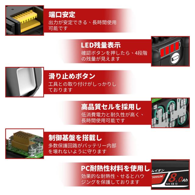 【最新型8000mAh大容量】互換 マキタ 18v バッテリー BL1860B 4個 軽量化 8000mAh大容量 長時間作業最適 マキタ バッテリー18v BL1815N B_7