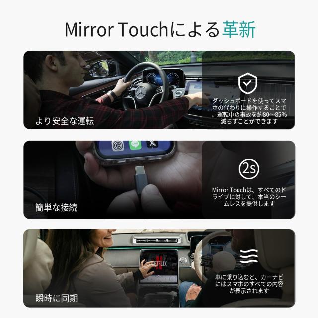 オットキャスト 公式 ミラータッチ OTTOCAST Mirror Touch 2025 新型 ミラーリング スマホを大画面に映す 双方向ミラーリング CarPlayワ_3