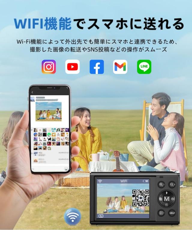 YULINJIA デジカメ4K スマホに送れる デジタルカメラ WIFI転送機能