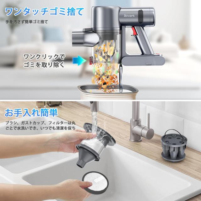 掃除機 コードレス【8月新登場！革新版グリーンLEDライト付＆50Kpa強力吸引