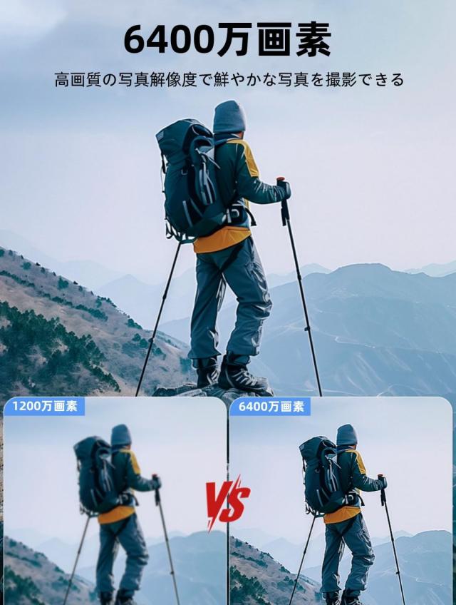 YULINJIA 超小型デジカメ 4K ミニサイズ デジタルカメラ ビデオ録画 6400万画素 64GBマイクロSDカード付き 30g 1600万COMSセンサー 1.54