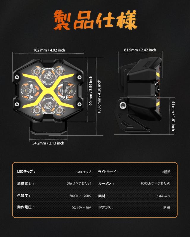 NOVSIGHT 【X】シリーズ LED フォグランプ 爆光 オフロードランプ 2色