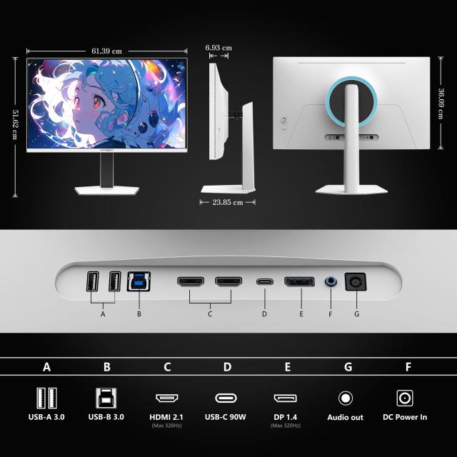 INNOCN QD-MiniLED 4k モニター 27インチ ゲーミングモニター 4K＠160Hz/フルHD＠320Hz切り替え デュアルモニター ホワイト 0.5ms MPCS_6