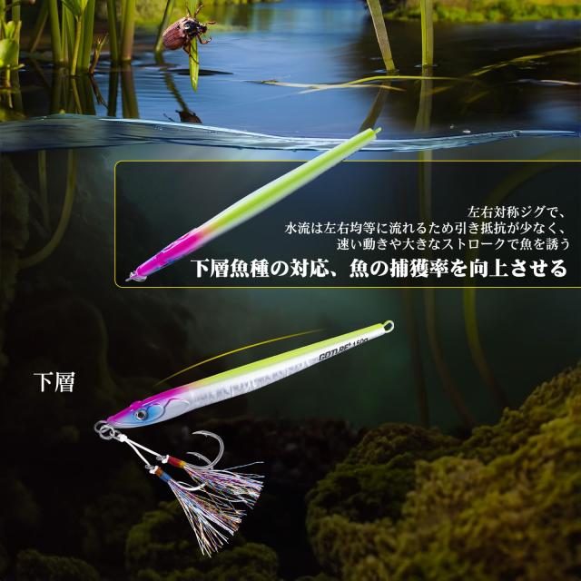 GOTURE リードフィッシングジグ 200g 5 種類セット 二本？付き 垂直ジグ 海水淡水兼用 アシストフック付き 5 個入り PVC 袋 + 紙カード 鉛_2