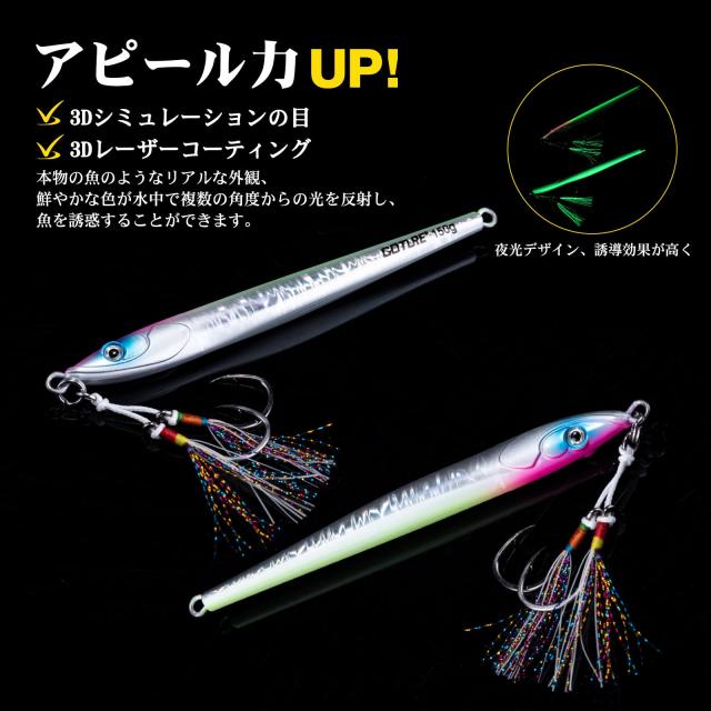 GOTURE リードフィッシングジグ 200g 5 種類セット 二本？付き 垂直ジグ 海水淡水兼用 アシストフック付き 5 個入り PVC 袋 + 紙カード 鉛_3